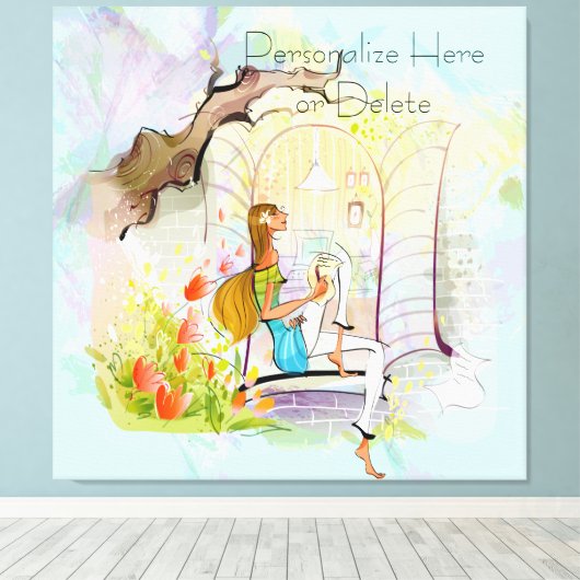 Hedendaags Meisje en Boom Stretched Canvas Print (Insitu (Houten vloer))