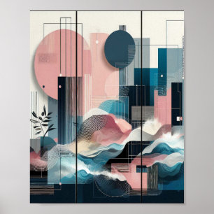 Hedendaags Modern Abstract Roze Geel Zwart Poster