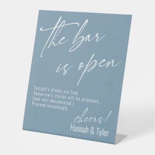 Hedendaags Schrift Stof Blauw De Bar is Open Reclamebord Met Voetstuk