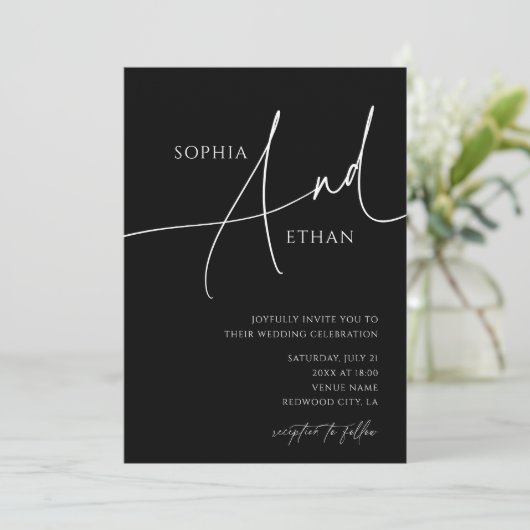 Hedendaags Script Moody Zwart Bruiloft Kaart (Staand voorkant)