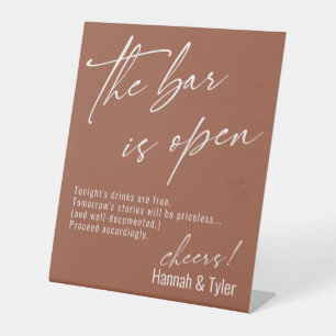 Hedendaags script terracotta De bar is open Reclamebord Met Voetstuk