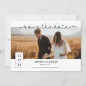 Hedendaags Script Zwart & Wit Fotobruiloft Save The Date (Voorkant)