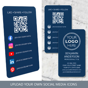 Hedendaags Sociaal Media Logo QR Code Marineblauw Visitekaartje