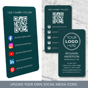 Hedendaags Sociaal Media Logo QR Code Teal Visitekaartje