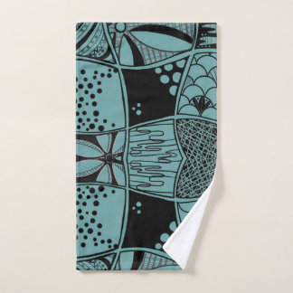 Hedendaags Teal Raster & Blad Illustratie Hand Handdoek