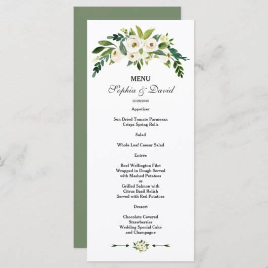 Hedendaags wit bloeiend bloemenuw huwelijksmenu menu (Voorkant / Achterkant)