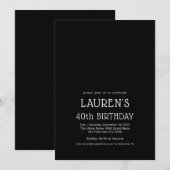 Hedendaags Wit Zwart 40e Verjaardagsfeest Kaart (Voorkant / Achterkant)