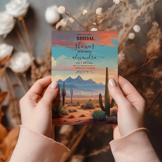 Hedendaags woestijncactuslandschap bruiloft kaart