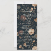 Hedendaags zwart bloemig huwelijksceremonieprogram (Voorkant)