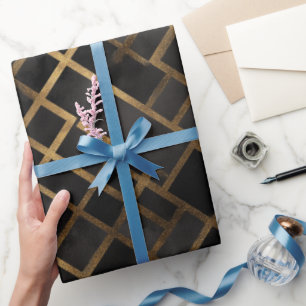 Hedendaags zwart gouden geometrisch abstract patro cadeaupapier