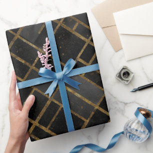 Hedendaags zwart gouden geometrisch abstract patro cadeaupapier