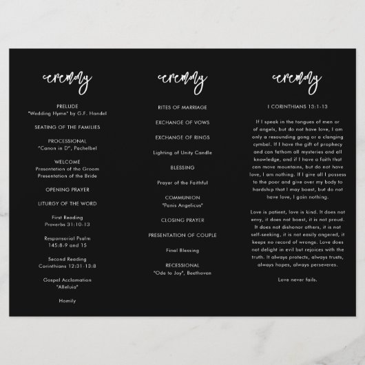 Hedendaags Zwart Trifold Bruiloft programma Flyer (Voorkant)