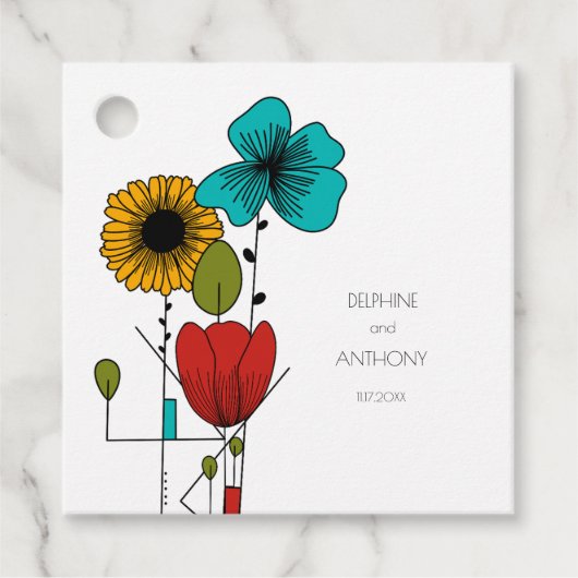 Hedendaagse Art Noveau Bloemenbruiloft Bedankjes Labels (Voorkant)