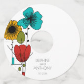 Hedendaagse Art Noveau Bloemenbruiloft Wijnglaslabel (Voorkant)