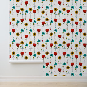 Hedendaagse Art Noveau Bloempatroon Behang