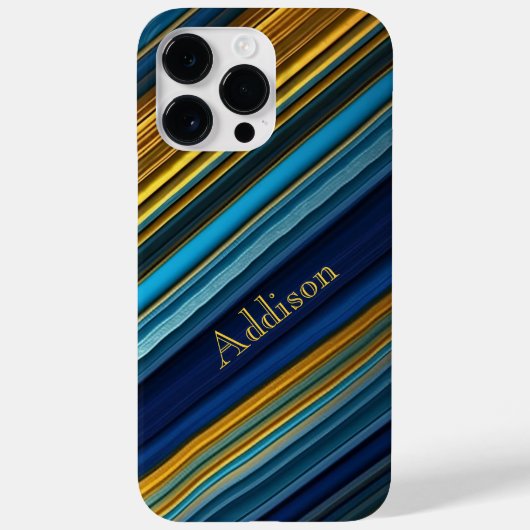 Hedendaagse Blauw/Goud Abstracte Strepen Case-Mate iPhone Case (Achterkant)