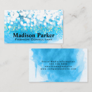 Hedendaagse Blauwe Aquarel Bokeh Glitter Visitekaartje