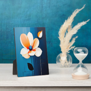 Hedendaagse blauwe en Oranje bloemenkunst Fotoplaat
