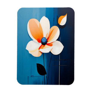 Hedendaagse blauwe en Oranje bloemenkunst Magneet