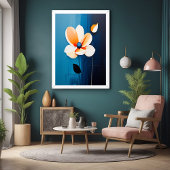 Hedendaagse blauwe en Oranje bloemenkunst Perfect Poster