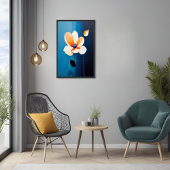 Hedendaagse blauwe en Oranje bloemenkunst Perfect Poster