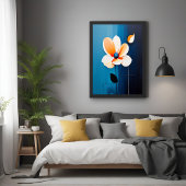 Hedendaagse blauwe en Oranje bloemenkunst Perfect Poster
