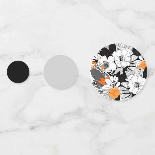 Hedendaagse bloemenkleur sinaasappel zwart wit gri confetti (Voorkanten)