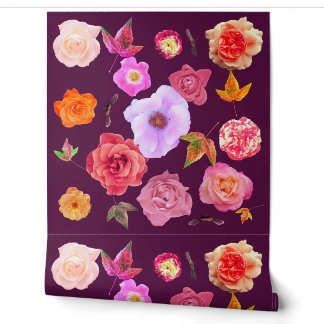 Hedendaagse botanische bloemcollage behang