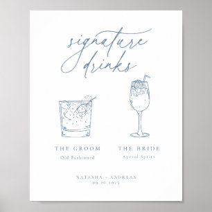 Hedendaagse Chic Minimalist Blue Signature Drinken Poster