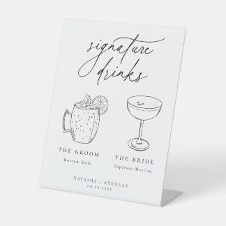 Hedendaagse Chic Minimalistische Signature Dranken Reclamebord Met Voetstuk