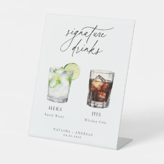 Hedendaagse Cocktails Signatuurdranken Reclamebord Met Voetstuk