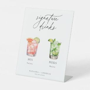 Hedendaagse Cocktails Signatuurdranken Reclamebord Met Voetstuk