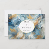 Hedendaagse Elegantie: Blauw Wit Goud RSVP (Achterkant)