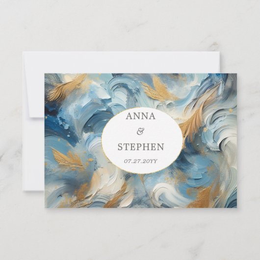 Hedendaagse Elegantie: Blauw Wit Goud RSVP (Achterkant)