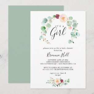 Hedendaagse eucalyptus Het is een meisje Baby show Kaart