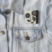 Hedendaagse flora in zwart-wit vierkante button 5,1 cm (In situ)