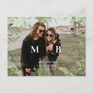 Hedendaagse Foliage Monogram Foto Opslaan van de D Briefkaart