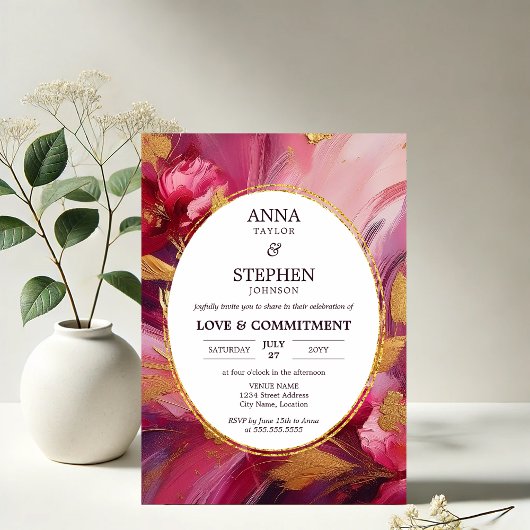 Hedendaagse Fuchsia Elegance Commitment Ceremonie Kaart