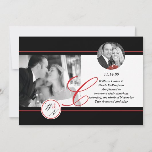 Hedendaagse gewijzigde trouwkaart met monogram aankondiging (Voorkant)