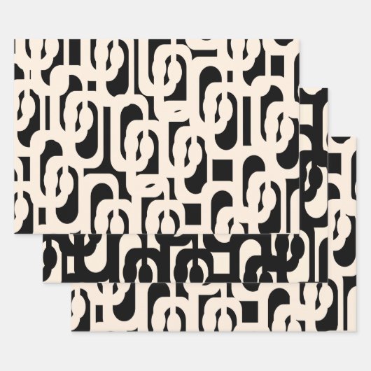 Hedendaagse Glam Loop Patroon in Zwart en Crème Inpakpapier Vel (Set)