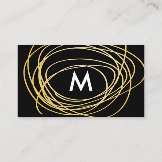 Hedendaagse gouden krabbels met monogram visitekaartje (Voorkant)