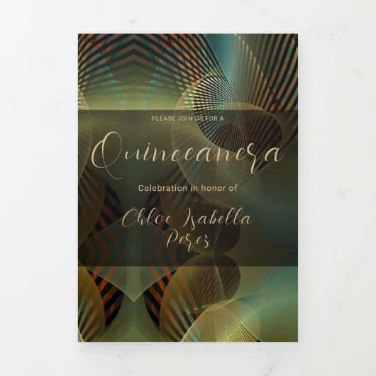 Hedendaagse gouden werveling Quinceanera Drieluik Uitnodiging (Cover)