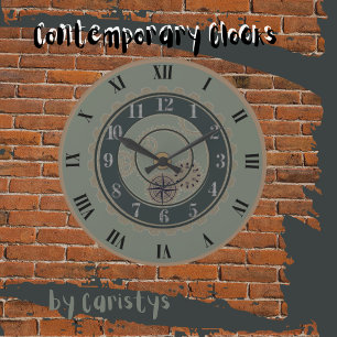 Hedendaagse Groene, Bruine, Steampunk wandklok Grote Klok