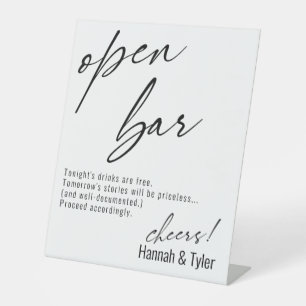 Hedendaagse handschrift Grappige Open Bar Reclamebord Met Voetstuk
