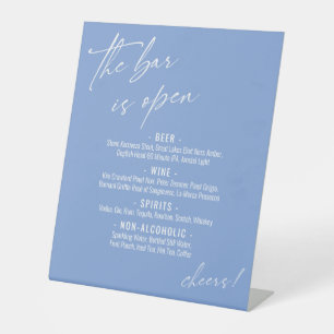 Hedendaagse handschrift Periwinkle Open Bar Menu Reclamebord Met Voetstuk