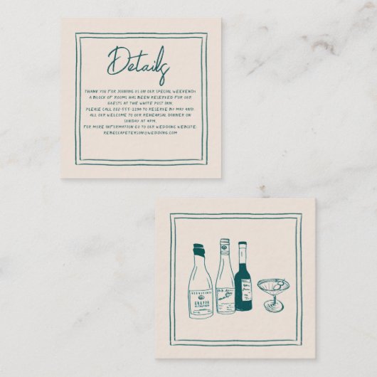Hedendaagse handschrift retro bruiloft details informatiekaartje (Voorkant / Achterkant)
