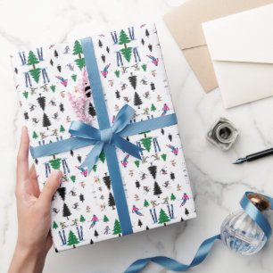 Hedendaagse illustraties van een skioord cadeaupapier