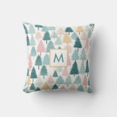Hedendaagse Kerstbomen met Monogram in een Houten  Kussen (Voorkant)