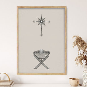 Hedendaagse kerststal muurkunst, kerstdruk, Verre Poster