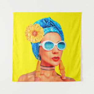 Hedendaagse kunstcollage. Vacation mode Girl Cu Wandkleed